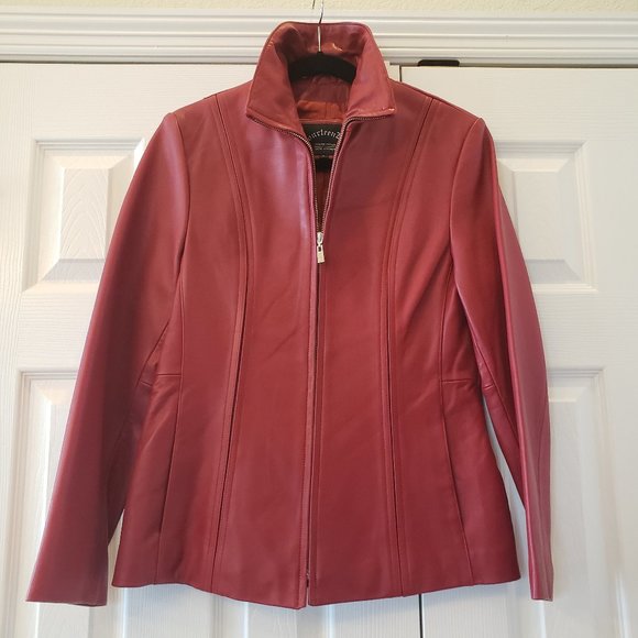 Genuine leather jacket with zipper - Red - Size S - Picture 2 of 12